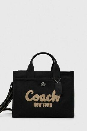 Torbica Coach črna barva - črna. Srednje velika nakupovalna torbica iz kolekcije Coach. Model na zapenjanje