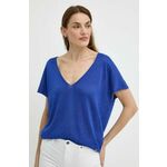 Kratka majica Morgan MCOACH ženska, MCOACH - modra. Kratka majica iz kolekcije Morgan, izdelana iz enobarvne pletenine. Model iz zračne tkanine z visoko vsebnostjo viskoze.