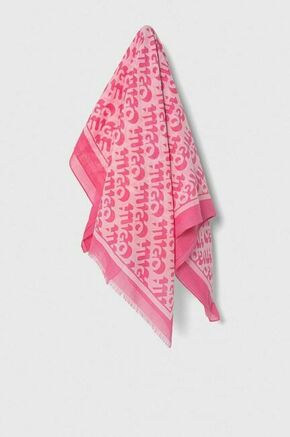 Bombažen šal HUGO roza barva - roza. Šal iz kolekcije HUGO. Model izdelan iz vzorčaste tkanine. Bombažen