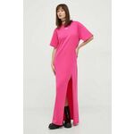Bombažna obleka MSGM roza barva - roza. Obleka iz kolekcije MSGM. Model izdelan iz enobarvne pletenine. Model iz izjemno udobne bombažne tkanine.