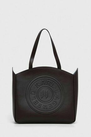 Usnjena torbica Karl Lagerfeld rjava barva - rjava. Velika torbica iz kolekcije Karl Lagerfeld. Model na zapenjanje