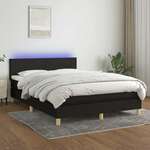 vidaXL Box spring postelja z vzmetnico LED črna 140x200 cm blago