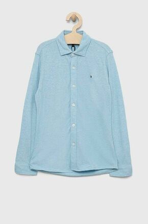 Otroška bombažna srajca Tommy Hilfiger - modra. Otroški srajca iz kolekcije Tommy Hilfiger. Model izdelan iz elastične pletenine. Izjemno udoben material.