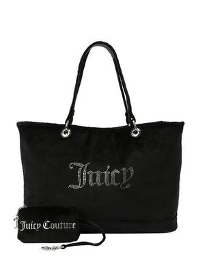 Velur torbica Juicy Couture črna barva - črna. Velika nakupovalna torbica iz kolekcije Juicy Couture. Model na zapenjanje