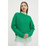 Volnen pulover Custommade ženski, zelena barva - zelena. Pulover iz kolekcije Custommade. Model izdelan iz enobarvne pletenine. Modelu je priložena zanimiva broška.
