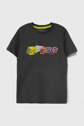 Otroška bombažna kratka majica Guess siva barva - siva. Otroške lahkotna kratka majica iz kolekcije Guess