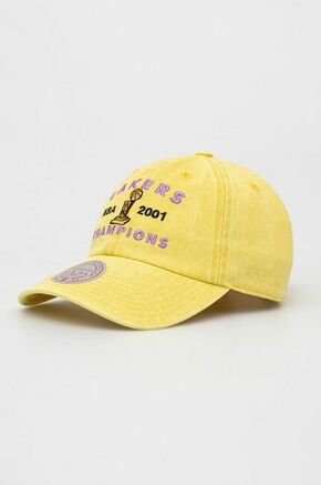 Bombažna bejzbolska kapa Mitchell&amp;Ness Los Angeles Lakers rumena barva - rumena. Kapa s šiltom vrste baseball iz kolekcije Mitchell&amp;Ness. Model izdelan iz tkanine z nalepko.