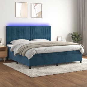 Box spring postelja z vzmetnico LED temno modra 200x200cm žamet - vidaXL - modra - 9