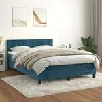 Greatstore Box spring postelja z vzmetnico temno modra 140x200 cm žamet