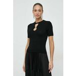 Kratka majica Guess ženski, črna barva - črna. Kratka majica iz kolekcije Guess, izdelana iz enobarvne pletenine. Model iz izjemno udobne tkanine z visoko vsebnostjo viskoze.
