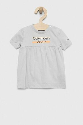 Otroška obleka Calvin Klein Jeans siva barva - siva. Otroški Obleka iz kolekcije Calvin Klein Jeans. Nabran model izdelan iz pletenine s potiskom.