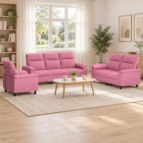 VidaXL Kavčna garnitura 3 pcs Roza Blago