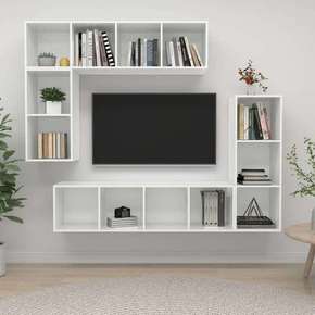 Greatstore Komplet TV omaric 4-delni visok sijaj bela iverna plošča