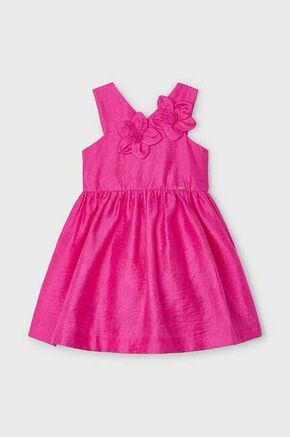 Otroška obleka z mešanico lanu Mayoral roza barva - roza. Otroški obleka iz kolekcije Mayoral. Model izdelan iz enobarvne tkanine. Model iz izjemno udobne