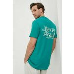 Bombažna kratka majica Mercer Amsterdam zelena barva - zelena. Kratka majica iz kolekcije Mercer Amsterdam, izdelana iz elastične pletenine. Model iz izjemno udobne bombažne tkanine.