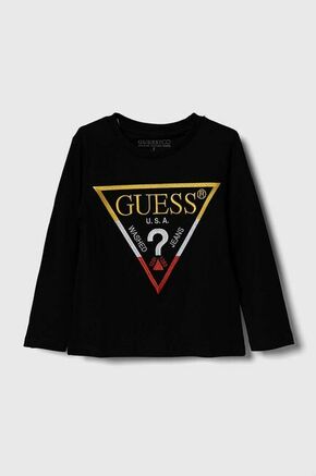 Otroška bombažna majica z dolgimi rokavi Guess črna barva - črna. Otroške Majica z dolgimi rokavi iz kolekcije Guess
