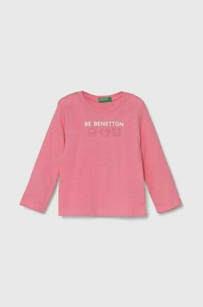 Otroška bombažna majica z dolgimi rokavi United Colors of Benetton roza barva - roza. Otroške Majica z dolgimi rokavi iz kolekcije United Colors of Benetton. Model izdelan iz tanke