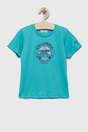 Otroška kratka majica Columbia Mirror Creek Short Sleeve Graphic Shirt turkizna barva - turkizna. Otroška lahkotna kratka majica iz kolekcije Columbia. Model izdelan iz udobne pletenine. Zaradi vsebnosti poliestra je tkanina bolj odporna na gubanje.