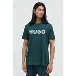 Bombažna kratka majica HUGO zelena barva - zelena. Lahkotna kratka majica iz kolekcije HUGO, izdelana iz pletenine, prijetne na otip. Model iz izjemno udobne, zračne tkanine.