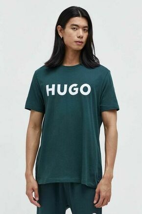 Bombažna kratka majica HUGO zelena barva - zelena. Lahkotna kratka majica iz kolekcije HUGO