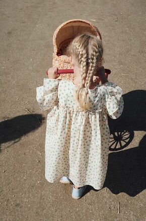 Otroška bombažna obleka Konges Sløjd bež barva - bež. Otroški obleka iz kolekcije Konges Sløjd. Nabran model