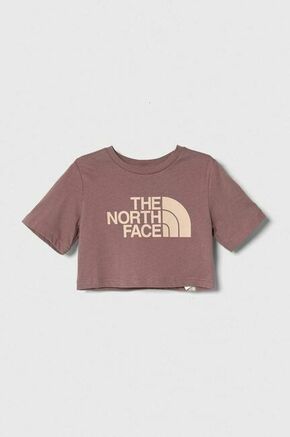 Otroška bombažna kratka majica The North Face G S/S CROP EASY TEE roza barva - vijolična. Otroška ohlapna kratka majica iz kolekcije The North Face. Model izdelan iz tanke