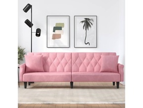 Vidaxl Raztegljiv kavč z naslonjali za roke roza žamet