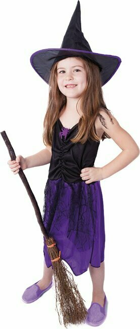 Otroški vijoličen kostum čarovnice s klobukom (M)