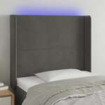 vidaXL LED posteljno vzglavje temno sivo 93x16x118/128 cm žamet