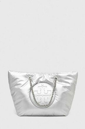 Torbica Tory Burch srebrna barva - srebrna. Velika torbica iz kolekcije Tory Burch. Model na zapenjanje