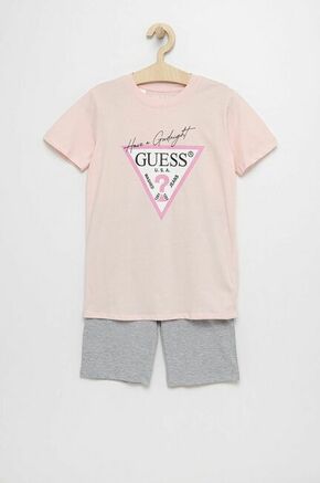 Otroška pižama Guess roza barva - roza. Otroška Pižama iz kolekcije Guess. Model izdelan iz pletenine s potiskom.