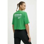 Bombažna kratka majica Reebok ženska, zelena barva, 100075957 - zelena. Kratka majica iz kolekcije Reebok, izdelana iz elastične pletenine. Model iz izjemno udobne bombažne tkanine.