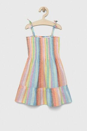 Otroška lanena obleka GAP - pisana. Otroški Obleka iz kolekcije GAP. Nabran model izdelan iz vzorčaste tkanine. Lahek material
