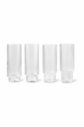 Set kozarcev za pijačo ferm LIVING Ripple Long Drink Glasses 4-pack - transparentna. Komplet kozarcev iz kolekcije ferm LIVING. Model izdelan iz stekla.