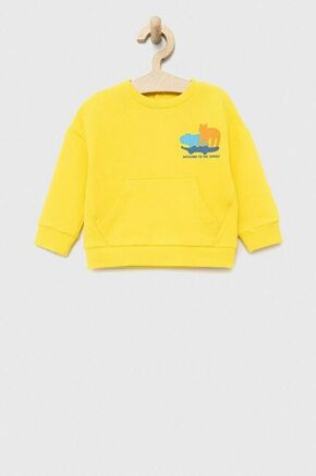 Bombažen pulover za dojenčka OVS rumena barva - rumena. Bluza za dojenčka iz kolekcije OVS. Model izdelan iz pletenine s potiskom.