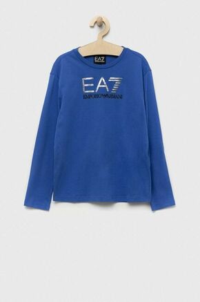 Otroška bombažna majica z dolgimi rokavi EA7 Emporio Armani - modra. Otroške Majica z dolgimi rokavi iz kolekcije EA7 Emporio Armani