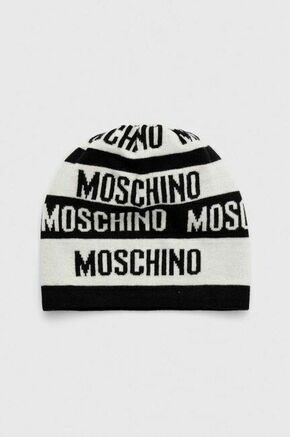 Volnena kapa Moschino bela barva - bela. Kapa iz kolekcije Moschino. Model izdelan iz vzorčaste pletenine. Izjemno udoben material