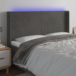 Greatstore LED posteljno vzglavje temno sivo 203x16x118/128 cm žamet