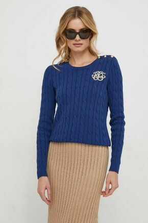 Bombažen pulover Lauren Ralph Lauren - mornarsko modra. Pulover iz kolekcije Lauren Ralph Lauren. Model izdelan iz udobne pletenine. Model iz mehke in na otip prijetne tkanine.