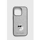 Etui za telefon Karl Lagerfeld iPhone 15 Pro 6.1 srebrna barva - srebrna. Etui za IPhone iz kolekcije Karl Lagerfeld. Model izdelan iz materiala z nalepko.