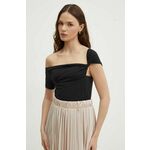 Majica Sisley ženska, črna barva - črna. Bluza iz kolekcije Sisley izdelana iz enobarvne pletenine. Model iz izjemno udobne tkanine z visoko vsebnostjo bombaža.