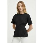 Kratka majica Sisley ženski, črna barva - črna. Kratka majica iz kolekcije Sisley, izdelana iz tanke, elastične pletenine. Model iz izjemno udobne tkanine z visoko vsebnostjo bombaža.