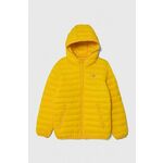 Otroška jakna Guess rumena barva - rumena. Otroški jakna iz kolekcije Guess. Delno podložen model, izdelan iz gladke tkanine. Prešiti model s sintetično izolacijo za dodatno udobje pri nižjih temperaturah.