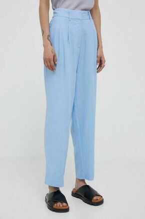 Lanene hlače Dkny - modra. Hlače iz kolekcije Dkny. Model izdelan iz elastične pletenine. Model iz izjemno udobne