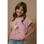 Otroška bombažna kratka majica Mayoral roza barva - roza. Otroške kratka majica iz kolekcije Mayoral. Model izdelan iz pletenine s potiskom. Model iz izjemno udobne bombažne tkanine.