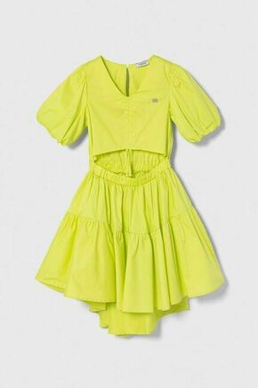 Otroška obleka Pinko Up zelena barva - zelena. Otroški Lahkotna obleka iz kolekcije Pinko Up. Model izdelan iz enobarvne tkanine. Model iz izjemno udobne tkanine z visoko vsebnostjo bombaža.