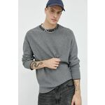 Bombažen pulover HUGO moški, siva barva, - siva. Pulover iz kolekcije HUGO. Model z okroglim izrezom, izdelan iz melange pletenine.