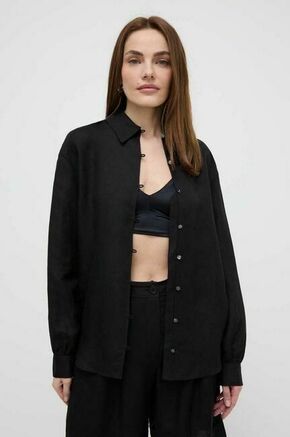 Lanena srajca Karl Lagerfeld črna barva - črna. Srajca iz kolekcije Karl Lagerfeld