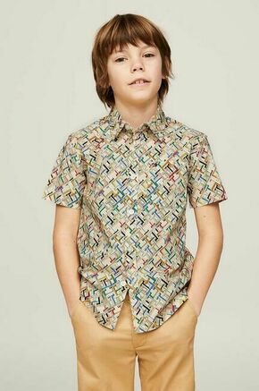 Otroška srajca Tommy Hilfiger bež barva - bež. Otroški srajca iz kolekcije Tommy Hilfiger. Model izdelan iz vzorčaste tkanine.