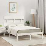 shumee Okvir za posteljo, masivni les, bel, 135x190 cm,4FT6, dvoposteljna